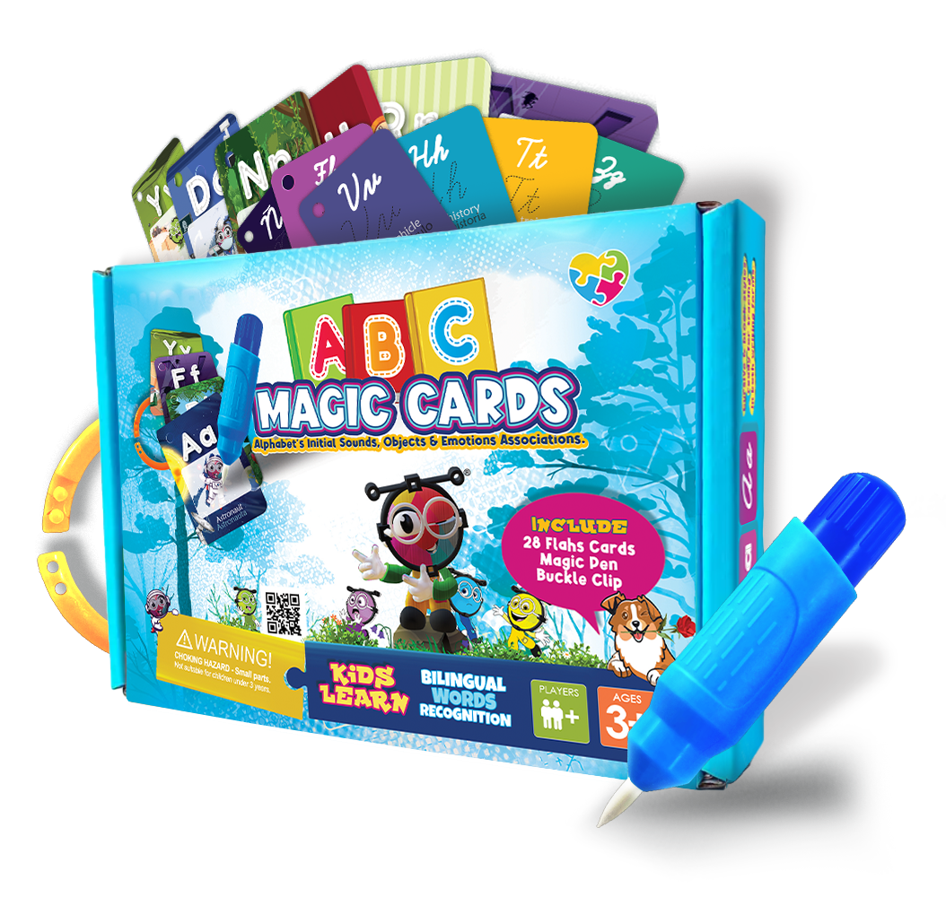 ABC Bilingual Magic Cards – Alphabet’s Initial Sound, Objects & Emotions Associations (30 pieces)